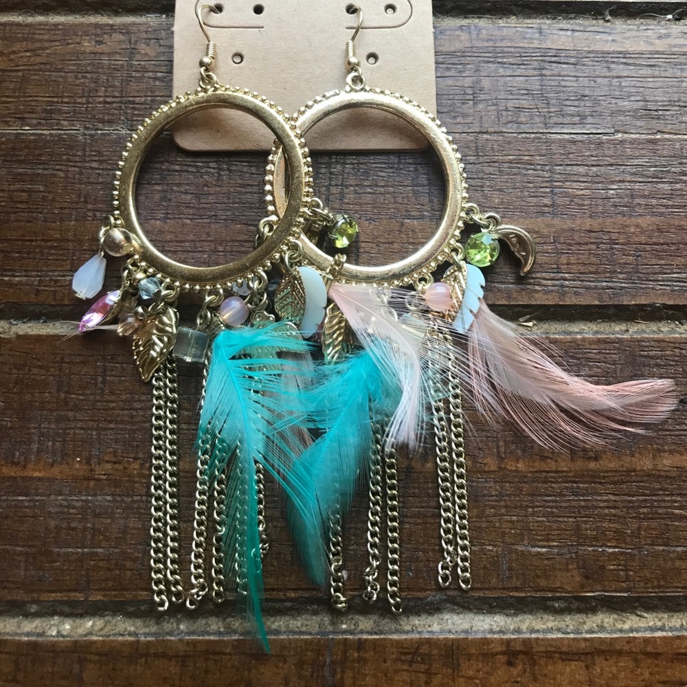 SOLDDD 🧜‍♀️COLORFUL GOLD DANGLE CHARM EARRINGS - Picture 2 of 3